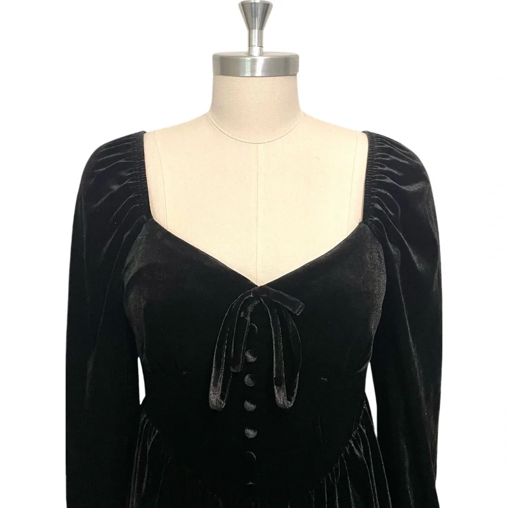 Black Velvet Bustier Babydoll Dress Regency Square Neck Blu Pepper Medium